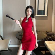 Vestido chinês tradicional qipao cheongsam vestido curto retrô sexy qipao vermelho qipao discoteca festa cosplay fantasia 11847 2024 - compre barato