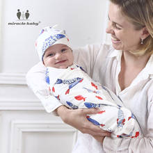 Lençol de musselina de algodão para bebê, cobertor + chapéu, envolvimento de neném recém-nascido, envelope de dormir para banho infantil de 0-6 meses 2024 - compre barato