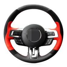 Cubierta de volante de coche cosida a mano, suave, de cuero genuino negro, gamuza para Ford Mustang 2015-2019 Mustang GT 2015 2024 - compra barato