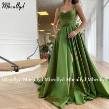 Vestidos de Noche de satén verde, vestido de fiesta Formal con bolsillos, abertura alta, tirantes finos, abotonado, línea A, 2021 2024 - compra barato