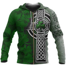 Sudadera con cremallera de la Cruz Celta irlandés para hombre y mujer, ropa de calle informal Unisex, StPatricks Day Shamrock, 3D 2024 - compra barato