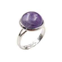 FYJS Unique Silver Plated Natural Purple Amethysts Stone Bead Cabochon Resizable Finger Ring Fashion Jewelry 2024 - buy cheap