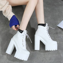 2020 New Spring Autumn Women Shoes Black High Heels Boots Lacing Platform Ankle Boots Chunky Heel Leather 2024 - buy cheap