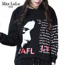 Max lulu novo designer de moda britânica mulheres impresso manga longa camisetas senhoras preto punk casual topos roupas góticas do vintage 2024 - compre barato