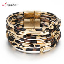 Amorcome-Pulsera de cuero con varias capas diseño leopardo para mujer, brazalete de piel, estampado animal, ancho, joya elegante, 2020 2024 - compra barato