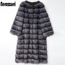 Nerazzurri Winter long thick warm fluffy striped faux fur coat women 2021 Furry fake silver fox fur coats Stylish Korean fashion 2024 - buy cheap
