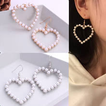 1Pair New Arrival Gold Color Love Heart Drop Earrings For Women Korean Style Pearl Dangle Earrings Fashion Party Wedding Jewelry 2024 - buy cheap