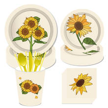 Sunflower Theme Disposable Tableware Sets Dinner Dessert Plates Happy Birthday Baby Shower Party Decoration Kids Party Favors 2024 - buy cheap