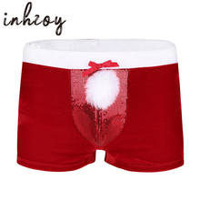 Men Shiny Sequins Velvet Red Boxer Shorts Underpants for Male Sexy Panties Xmas Cosplay Party Festival Rave Christmas Underwear 2024 - buy cheap
