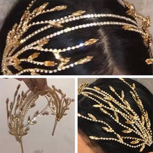 Новинка 2020, короны в стиле барокко, тиары с золотыми листьями, ювелирные изделия из кристаллов для волос, роскошные свадебные аксессуары для волос, свадебный головной убор ручной работы принцессы 2024 - купить недорого