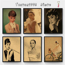 Póster de papel kraft vintage para decoración de pared, pegatinas de pared para dormitorio, el actor Audrey Hepburn de Tiffany, nuevo desayuno 2024 - compra barato