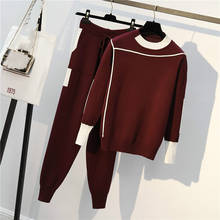 Chándal de punto para mujer, conjunto de 2 piezas formado por Jersey y pantalones, ropa deportiva de talla grande, moda de invierno 2024 - compra barato