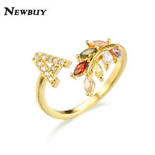 NEWBUY, модное Золотое кольцо с 26 буквами для женщин, фианит, открытые, кольца на палец, Женское Обручальное кольцо, ювелирные изделия, Anel, вечерние, подарок 2024 - купить недорого
