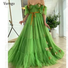 Verngo 2021 ярко-зеленое Тюлевое ТРАПЕЦИЕВИДНОЕ длинное платье для выпускного вечера, сексуальное платье с открытыми плечами и короткими рукава... 2024 - купить недорого