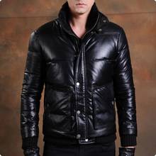 Casaco curto retrô de couro real 100%, jaqueta masculina com gola alta qualidade para motocicleta 2024 - compre barato