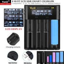 Cargador inteligente LCD USB de 4 ranuras Compatible con: batería de litio de 1,2 V Ni-MH/3,7 V, soporte: Cargador rápido de batería recargable 18650 AA AAA 26650 2024 - compra barato
