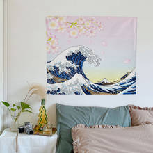 Tapiz con estampado de olas de estilo japonés para colgar en la pared, decoración del hogar, alfombra decorativa para dormitorio, telas de poliéster para pared 2024 - compra barato