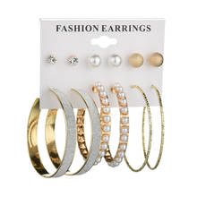 2021 Elegant White Pearls Earring Set Statement gold Round Geometry Earring For Women Jewelry Handmade Earrings femme ER200027 2024 - buy cheap