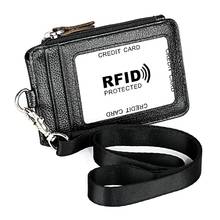 THINKTHENDO 2020 Portable Genuine Leather RFID Blocking Business ID Card Credit Holder Lanyard Purse Wallet 2024 - buy cheap