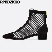 Big Size Mesh Shoes Summer Chunky Sandals Square Toe Retro Black 12 44 13 45 Block Plus Women Ankle Boots 2021 Round Vintage 2024 - buy cheap