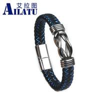 Ailatu 10pcs Infinity Symbol Stainless Steel Genuine Leather Knot Shape Bracelet Vintage Wrap Braided Bracelets Bangles 2024 - buy cheap