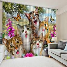 Cortinas decorativas 3d de gato, feitas sob encomenda, para sala de estar, quarto, cozinha, tratamentos, dropshipping 2024 - compre barato