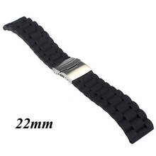 Black Silicone Rubber Watch Strap Band Deployment Buckle Waterproof 20mm 22mm 634B 2024 - compre barato