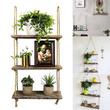 Wall Swing Storage Shelves Wood Hanging Shelf Jute Rope Organizer Rack Home DIY Decoration E2S 2024 - buy cheap