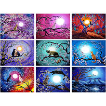 100% Full 5D Diy Daimond Painting "Moonlight Cat" 3D Diamond Painting Round Rhinestones Diamant Painting Embroidery Animals 2024 - buy cheap