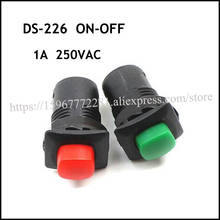 100 pces tamanho 12.5mm mini interruptor de botão de pressão DS-226 on-off 1a250vac rocker switch vermelho amarelo azul verde preto branco