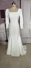 Vintage Long Sleeve Mermaid Square Wedding Dresses Custom Ivory Stretchy Satin Floor Length Zipper Back Bridal Gowns for Women 2024 - buy cheap