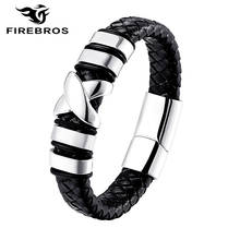 FIREBROS-pulsera de cuero genuino para hombre, brazalete de cuentas de Metal de 12mm con cierre magnético 2021, de acero inoxidable, regalo de joyería de diseñador 2024 - compra barato