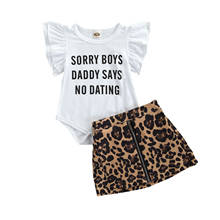 2 Pcs Newborn Summer Outfits, Baby Girl Letter Print Short Sleeve Round Neck Romper + Leopard Zipper Skirt 2024 - buy cheap