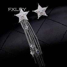 Fxlry jóias de luxo micro pavimentada cor branca zircão cúbico estrela longa borla brincos assimétricos para acessórios femininos 2024 - compre barato