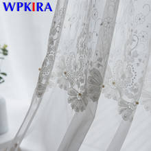 Korean Pearl Embroidered Tulle Curtain Voile on the Window Flower Modern White Tulle Curtain for Living room Wedding Decor M225H 2024 - buy cheap