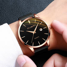 Cuena relógio azul casual de quartzo dourado, relógio de pulso masculino impermeável com pulseira de malha fashion de luxo, novo, 2019 2024 - compre barato