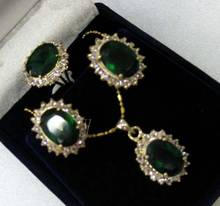 Free shipping Green Zircon Crystal Earrings & Ring & Necklace Pendant Set jade Crystal Jewelry 2024 - buy cheap