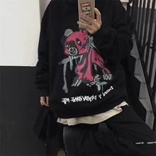 Vintage Doodle Bear Loose Sweatshirt Female Korean Kawaii Cute Women's Sweatshirts Japanese Harajuku Ulzzang Clothing For Women 2024 - buy cheap