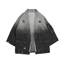 Japanese Kimono Cardigan Men Haori Embroidery Yukata Male Samurai Costume Gradient Denim Jackets Coats Adults Boy Cowboy Shirt 2024 - buy cheap