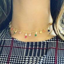2021 Hot Fashion Colorful CZ Choker Necklace Gold Plated Multi Rainbow Cubic Zirconia Tassel Charm Gorgeous Statement Necklace 2024 - buy cheap
