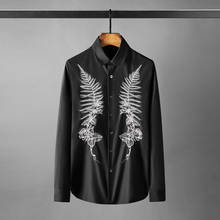 Minglu Cotton Male Shirts Luxury Embroidery Long Sleeve Casual Mens Dress Shirts Fashion Slim Fit Party Black White Man Shirts 2024 - buy cheap