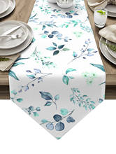 Toalhas de mesa decorativas de luxo, flores e folhas, aquarela, azul, verde, para jantar, mesa de café, decoração para casamento 2024 - compre barato