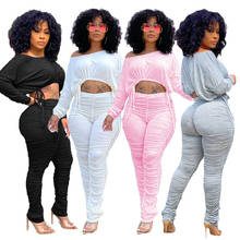 Ecine outono mulheres moda sexy conjuntos sólidos de manga longa slash decote top high cintura alta empilhável leggings conjunto de duas peças roupas 2024 - compre barato