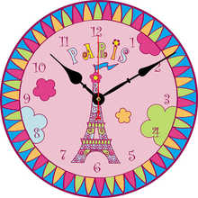 Wooden Wall Clock  Cute DIY Cartoon Hand Drawing Paris Tower Pink Wall Clock For Kids Room Gift Creative  Wooden Clocks Paris 2024 - buy cheap