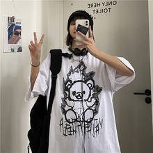 Женская футболка в готическом стиле Y2K, топ в стиле Харадзюку С аниме и мультяшным принтом, Винтажная футболка в стиле панк, черная Корейская футболка 2024 - купить недорого
