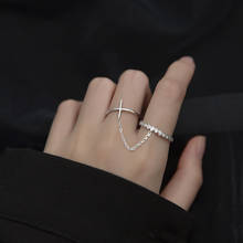Реальные 925 пробы Серебряные двойной слой крест с кольцом для Для женщин Циркон Регулируемый Открытый палец кольцо геометрический уникальным ювелирным изделиям 2024 - купить недорого