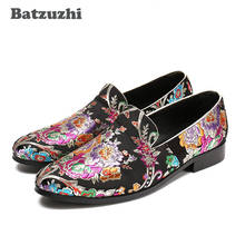 Batzuzhi 2019 New Handmade Flowers Print Suede China Style Men Loafers Wedding and Party Men Shoes Fashion Men's Loafers, 38-46 2024 - buy cheap