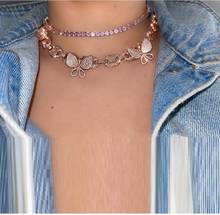 15" 16" Iced Out Pink CZ Butterfly Shape Choker Necklace For Hip Hop Fashion Punk Women Coffee Bean Link Chain Wedding Jewelry 2024 - buy cheap