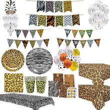 Jungle Animal Birthday Party Leopard Balloon Plates Napkins Cups Tableware Paper Banner Kids Birthday Decorations Party Supplies 2024 - buy cheap