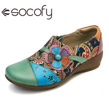 SOCOFY Folkways Floral Pattern Genuine Leather Splicing Jacquard Comfortable Zipper Flat Women Shoes  Elegant Ladies Shoes 2020 2024 - buy cheap